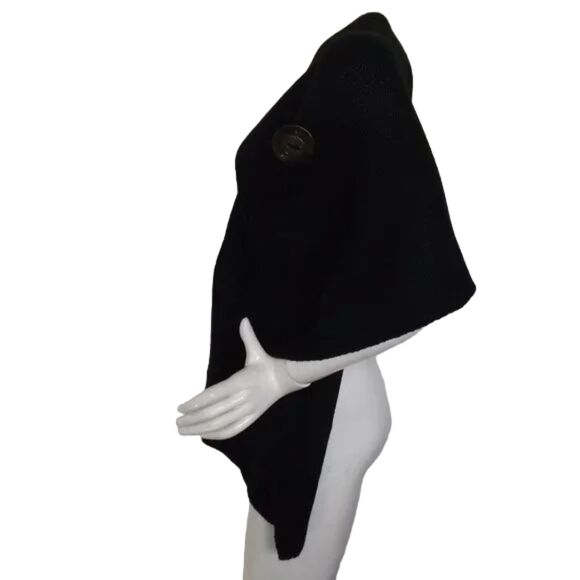 WRAP/SCARF, 18 x 66, Black Knit, Jumbo Buttons, Wide, Covers shoulders - Picture 7 of 9